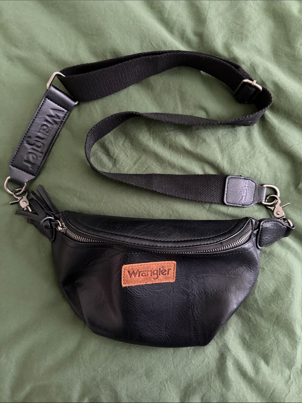 Wrangler Black Belt Bag with Brown Logo Patch